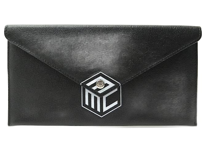 NEW MCM ENVELOPE POUCH 21CM IN BLACK SEEDED LEATHER NEW LEATHER POUCH  ref.1106868