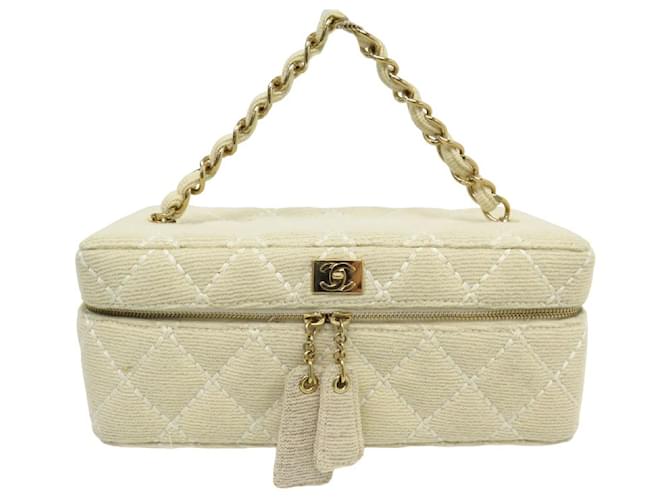 VINTAGE CHANEL VANITY TOILETRIES BAG CLASP TIMELESS JERSEY QUILTED Cream Cloth  ref.1106875