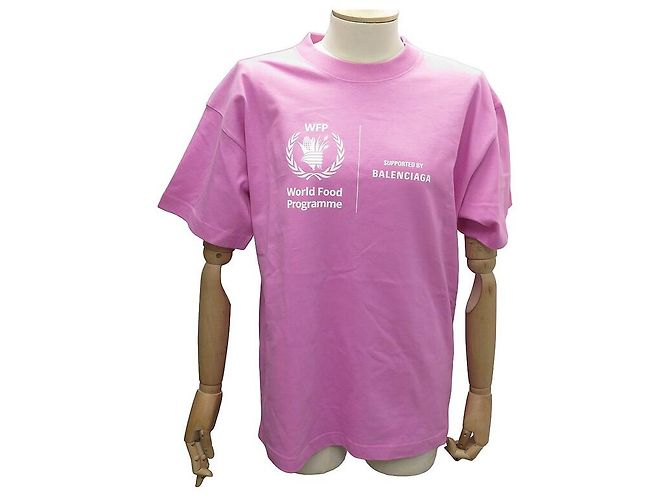 NOVA CAMISETA DO PROGRAMA MUNDIAL DE ALIMENTAÇÃO BALENCIAGA 612965 M 40 ALGODÃO GRANDE ROSA