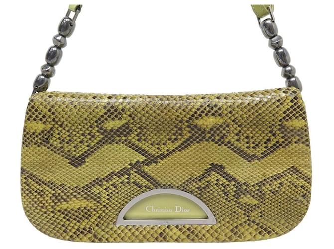 NEW VINTAGE CHRISTIAN DIOR MALICE PEARL PYTHON LEATHER HAND BAG PURSE Green Exotic leather  ref.1106890