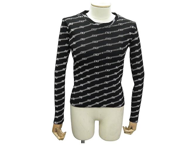 NEUF PULL BALENCIAGA 621004 LOGO EN TISSU TECHNIQUE EXTENSIBLE XS 34 SWEAT Noir