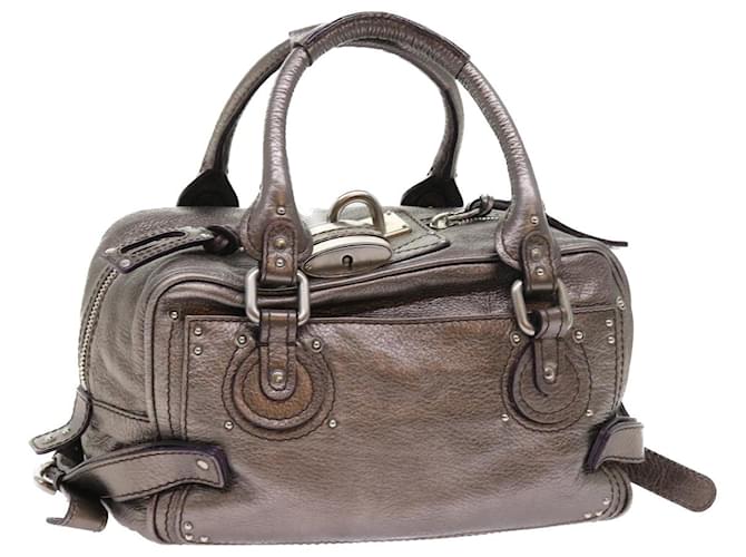 Chloé Chloe Paddington Hand Bag Leather Metallic Silver Auth ki3489 Silvery  ref.1107062