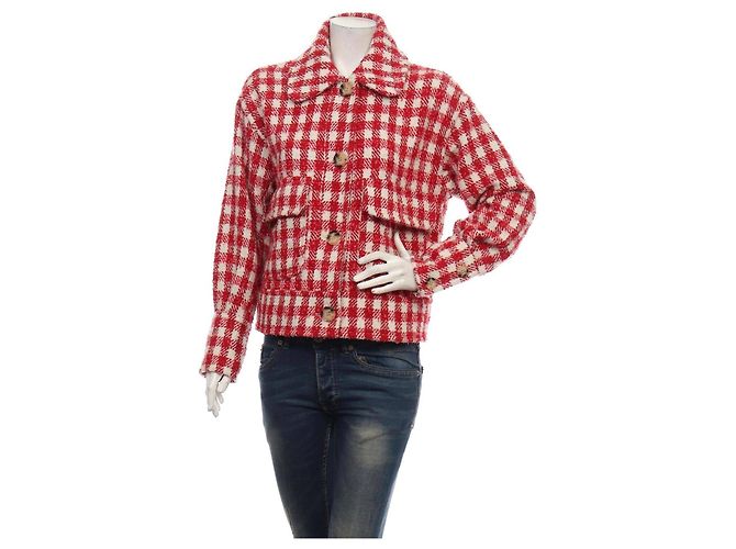 Autre Marque NEO NOIR Gingham Jacket Burgundy White Wool L Multiple colors Dark red