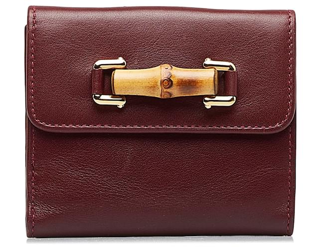 Gucci Red Bamboo Small Wallet Leather Pony-style calfskin  ref.1107280
