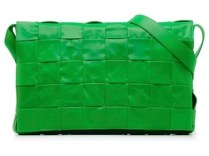 Bottega Veneta Green Maxi Intrecciato Cassette Crossbody Bag Leather Pony-style calfskin  ref.1107298