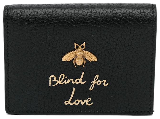 Gucci Black Blind For Love Animalier Bee Compact Wallet Leather Pony-style calfskin  ref.1107317