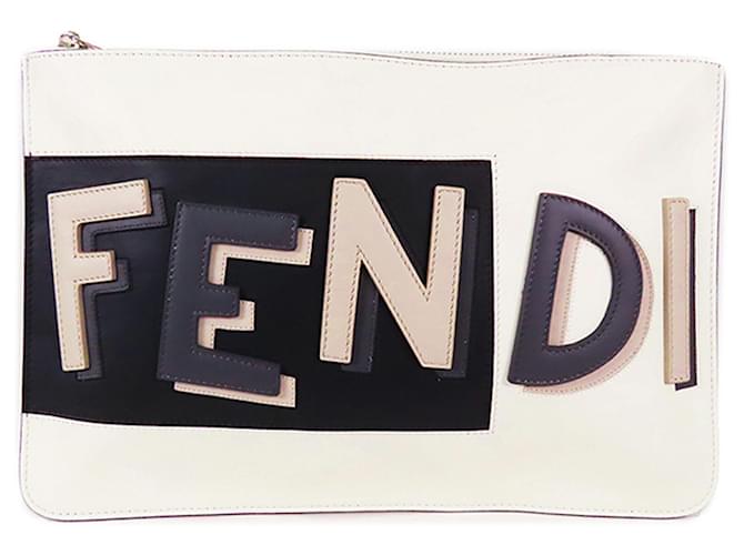 Fendi-Wortschatz aus weißem Leder 3Reißverschlusstasche mit D-Logo Kalbähnliches Kalb  ref.1107367