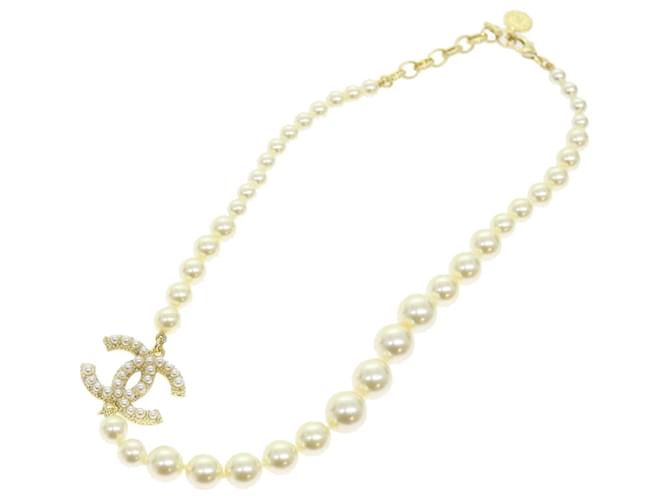 CHANEL Pearl Necklace Metal White Gold Tone CC Auth 56729a  ref.1107857