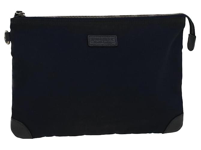 BURBERRY Bolso clutch con etiqueta negra Nylon Cuero Azul marino Auth 58127  ref.1107861