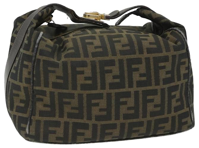 FENDI Zucca Canvas Vanity pouch Hand Bag Nylon Brown Black Auth 56583  ref.1107883