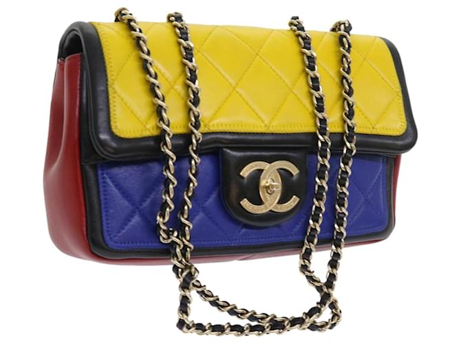 CHANEL Matelasse Chain Shoulder Bag Leather Yellow Purple Red CC Auth 57069a  ref.1107887