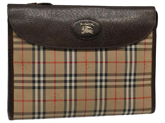 Autre Marque Burberrys Nova Check Clutch Bag Nylon Canvas Beige Auth 56606  ref.1107941