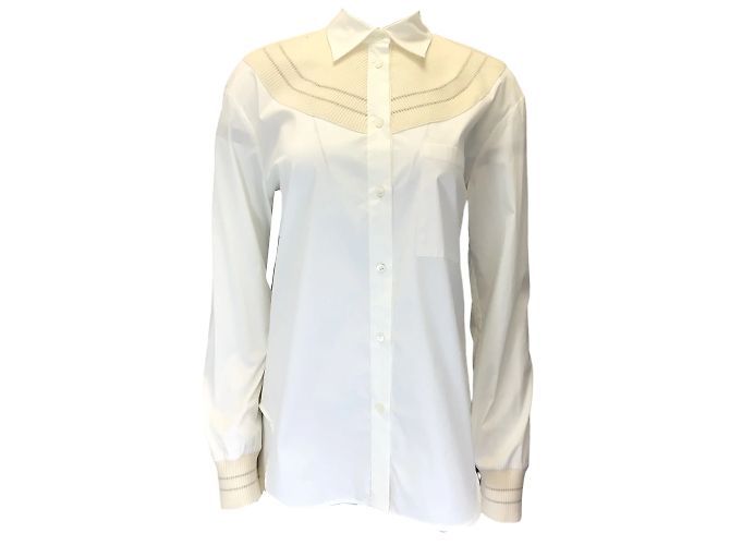 Lorena Antoniazzi Weiß / Elfenbein / Button-down-Hemd aus Baumwollstrick mit silbernem Metallic-Wollstrickbesatz