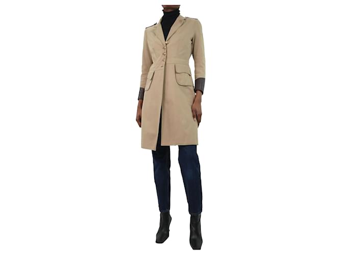 Etro Beige canvas coat with leather trim - size UK 4  ref.1108168