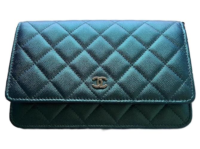 Wallet On Chain Chanel WOC Verde Couro  ref.1108176