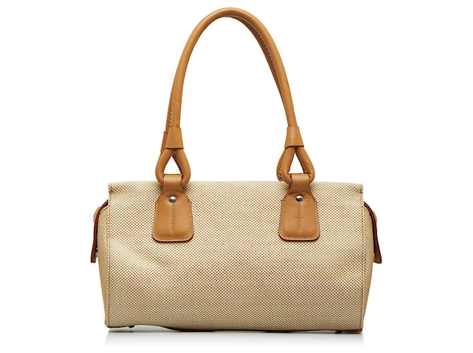 Burberry Brown Weaved Canvas Handbag Beige Pony-style calfskin Cloth  ref.1108242