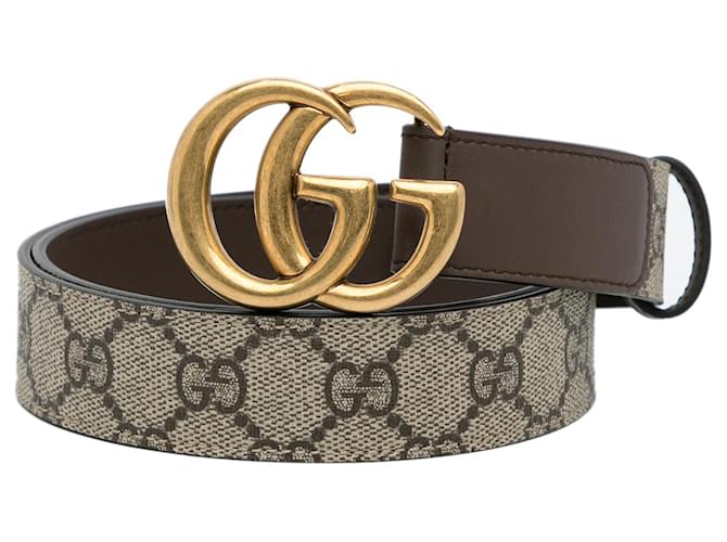 Gucci Brown GG Marmont Logo Belt Beige Leather Cloth Pony-style calfskin Cloth  ref.1108253