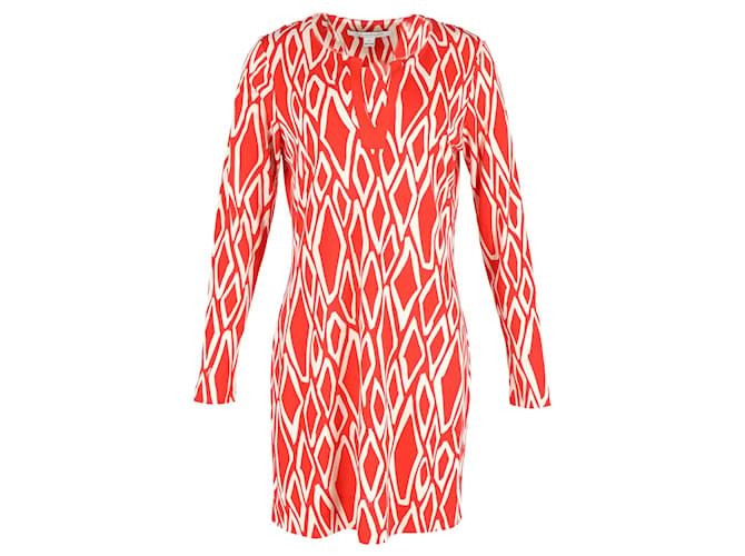 Diane Von Furstenberg “Reina” Printed Mini Dress in Red and White Cotton  ref.1108531