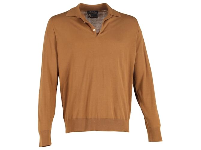 Loro Piana Sea Island Vicuña-Blend Collar Polo Shirt in Brown Cotton  ref.1108537