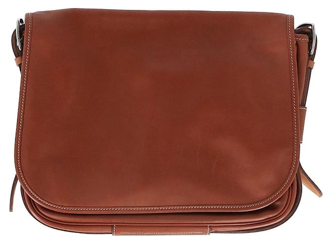Hermès Sikkim Barda Messenger Bag in Brown Leather  ref.1108543