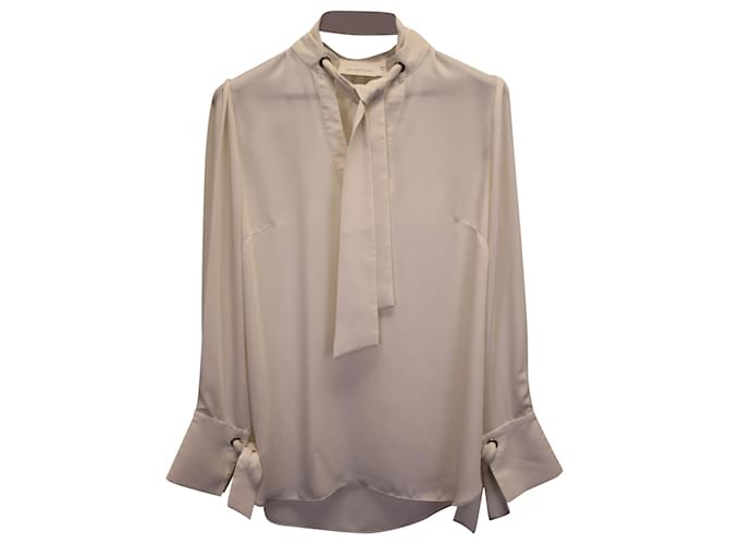 Zimmermann Tie-Neck Long-Sleeve Blouse in Cream Polyester White  ref.1108549