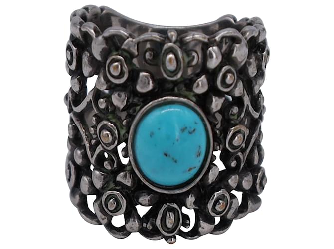Gucci Turquoise Filigree Wide Ring in Silver Metal Silvery Metallic  ref.1108558