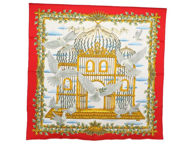 Hermès HERMES CARRE 90 ENVOL Pañuelo Seda Rojo Auth ac2342 Roja