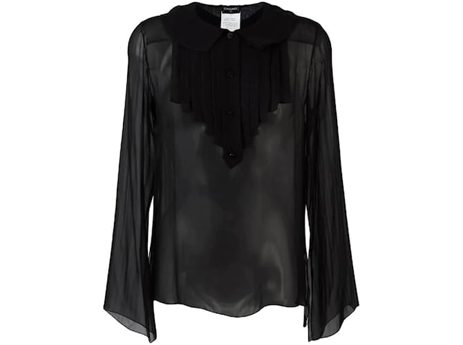 Blouse en soie transparente noire Chanel  ref.1108948