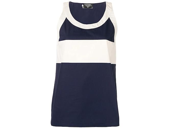 Chanel Blue and White Cotton Top Sand  ref.1108978