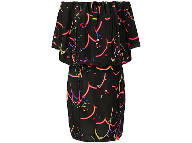 Prada Black and Multicolor Silk Dress  ref.1109035