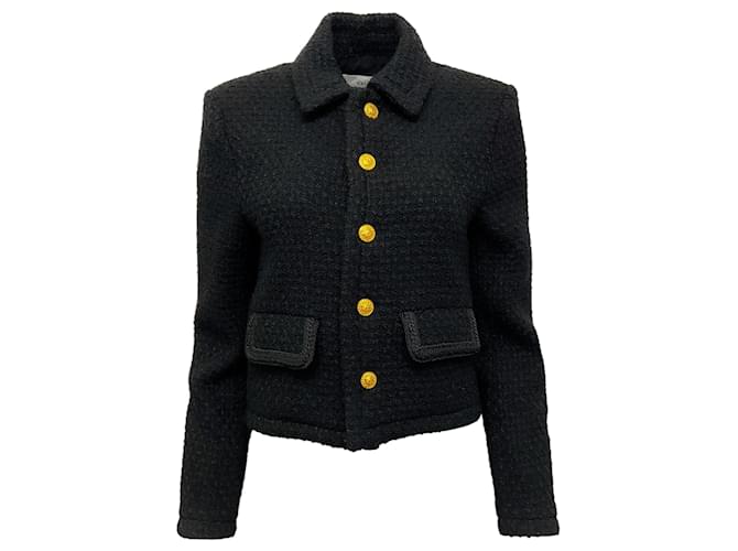 Veste Chasseur en laine noire Céline avec boutons dorés  ref.1109163
