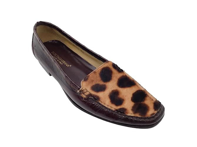 Braune Loafer aus Kalbshaar und Lackleder mit Leopardenmuster von Dolce & Gabbana / Ballerinen  ref.1109175