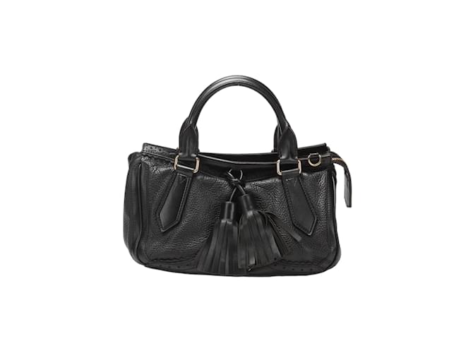 Burberry Leather Logos Fringe Handbag Black Pony-style calfskin  ref.1109250