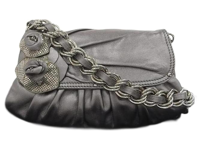 Versace Umhängetasche aus Leder mit Blumenkette Grau  ref.1109260