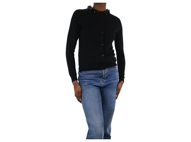 Simone Rocha Schwarzer Cardigan aus Wollmischung mit Perlen – Größe S