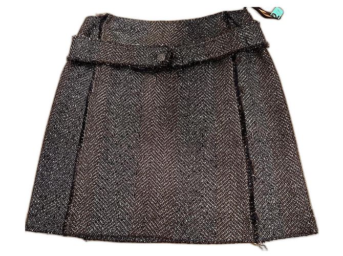 Cambon Chanel Chevron Wool Skirt