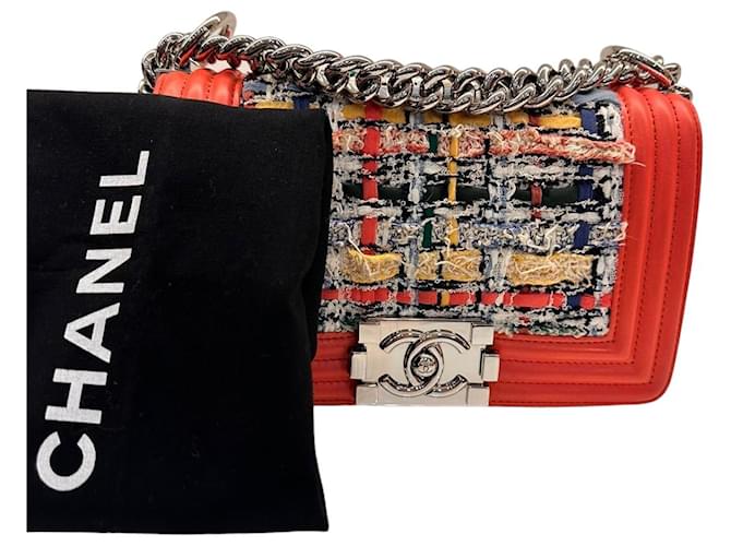 Boy Chanel Handbags Coral Leather Tweed  ref.1109334