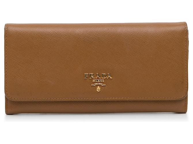 Prada Brown Saffiano Lux Continental Wallet Leather Pony-style calfskin  ref.1109360