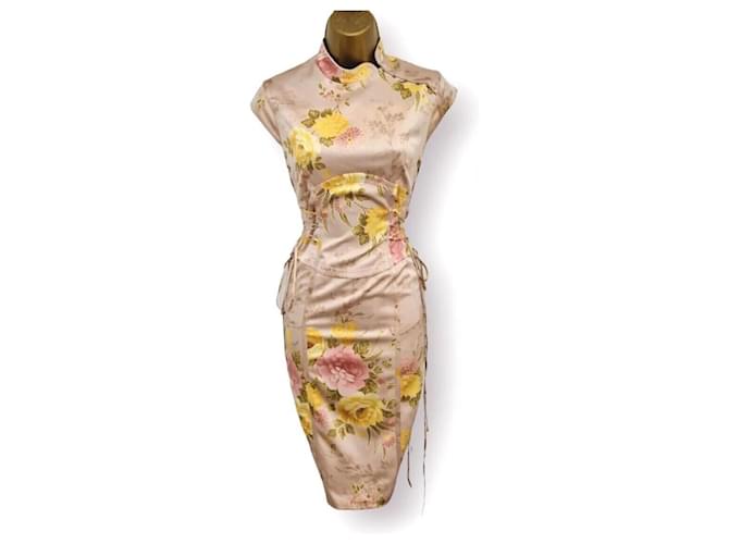 Karen Millen corset dress with laces Beige Silk  ref.1109416