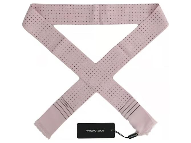 NOVO lenço de seda DOLCE & GABBANA rosa com bolinhas nunca usado 140cm x 25cm  ref.1110108