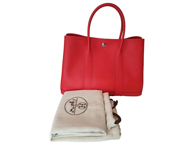 Garden Hermès Handbags Red Leather  ref.1110190