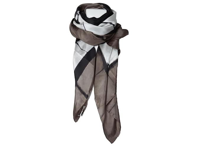 Autre Marque De Novembre, graphic dip dye printed scarf Brown Black Silk  ref.1110345