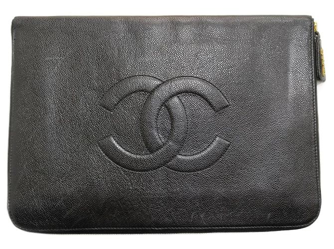 Portadocumenti Chanel pelle caviale nera Nero