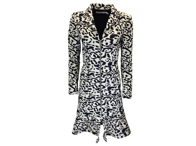 Christian Dior Weiß / Marineblauer Mantel mit Reißverschluss vorne und Animal-Print Mehrfarben Polyester  ref.1110498