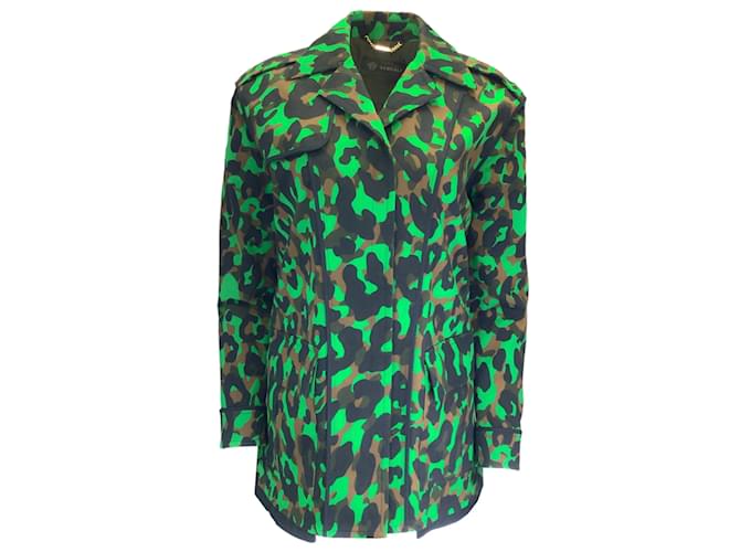 Versace Verde / marrom / Jaqueta utilitária preta de algodão estampado Multi Camo  ref.1110499