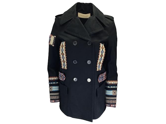 Valentino Black Multi Beaded lined Breasted Cotton Jacket  ref.1110500