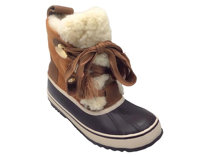 Chloé Chloe x Sorel Tan / brown / Ivory Shearling Lined Suede Leather Lace-Up Winter Boots Multiple colors  ref.1110502