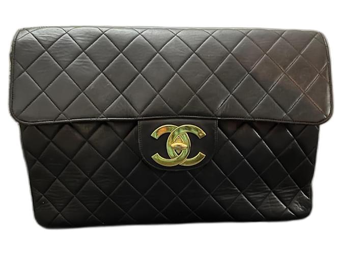 Timeless Chanel Jumbo vintage Preto Couro  ref.1110517