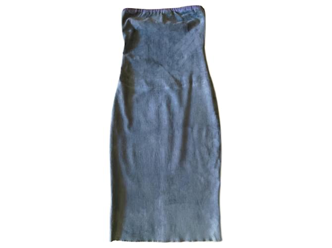 Stouls machine washable strech suede denim blue midi strapless dress T. S Deerskin  ref.1110519