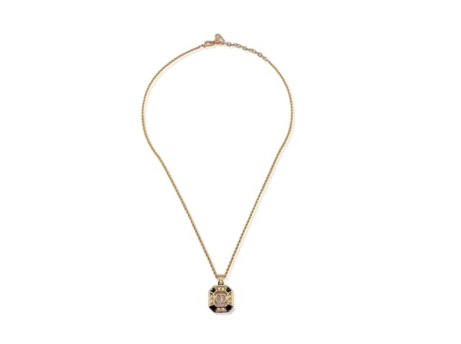 Christian Dior Vintage Gold Metal CD Square Pendant Chain Necklace Golden  ref.1110539
